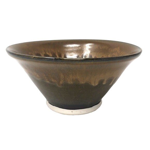 VTG Studio Art Pottery Ceramic Nesting Bowls Brown Drip Glaze Artist Signed Set - Picture 3 of 16